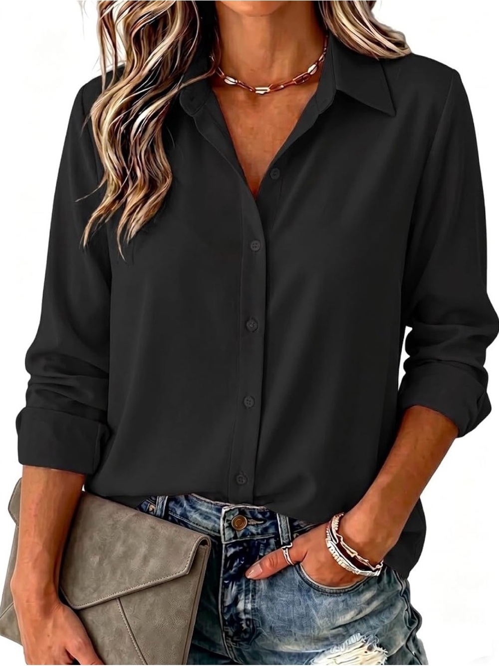 Classic Button-Down Women's Shirt - Black